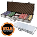 Poker chips set with aluminum chip case - 500 Full Color 6 Stripe chips